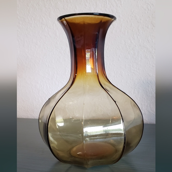 Vintage Indiana Glass Tiara Amber Water Jug Pitcher Nine Sided Vase MCM Art Deco - Picture 7 of 7